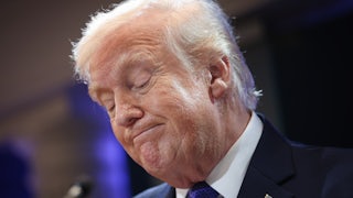 Donald Trump speaks during a press briefing. The U.S. Supreme Court today ruled against Trump’s use of emergency powers to implement international trade tariffs, a central portion of the administration’s core economic policy.