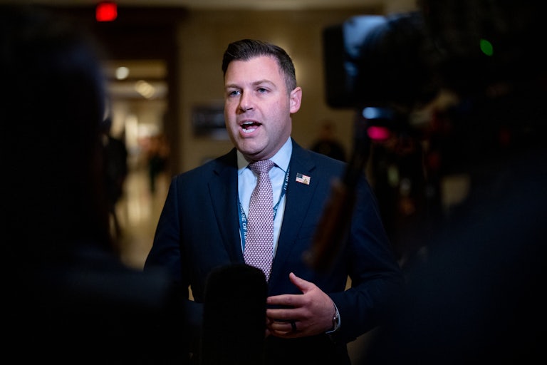 Representative Ryan Mackenzie speaks to reporters in the Capitol