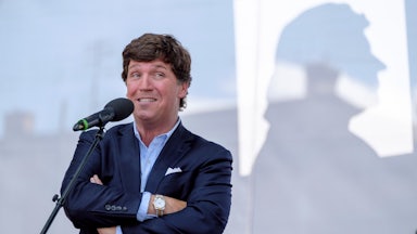 Fox News' Tucker Carlson speaks at an event in Hungary.