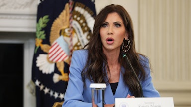 Homeland Security Secretary Kristi Noem speaks at the White House antifa roundtable.