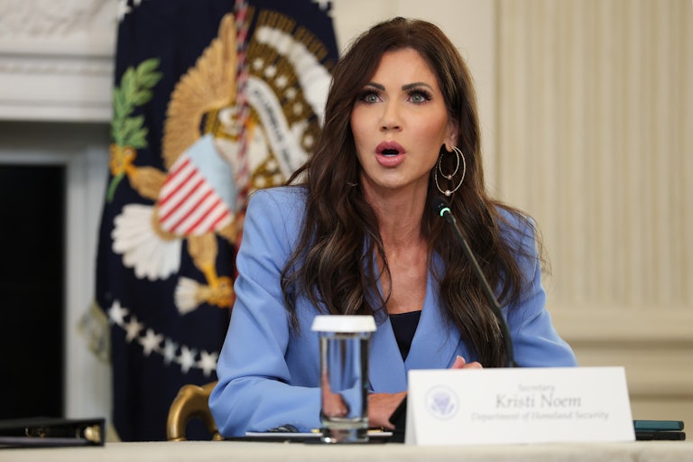 Homeland Security Secretary Kristi Noem speaks at the White House antifa roundtable.