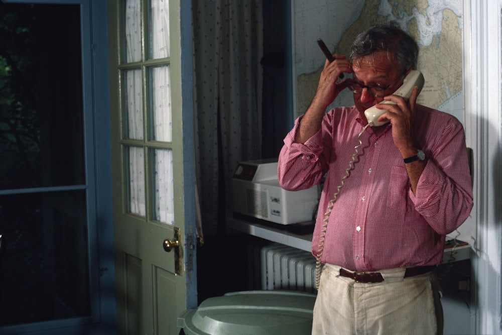 The writer and publisher Jason Epstein on the phone at his home, Sag Harbor, New York, in 1984