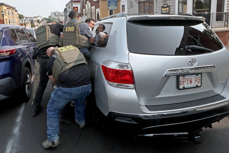 ICE agents make an arrest in Boston.