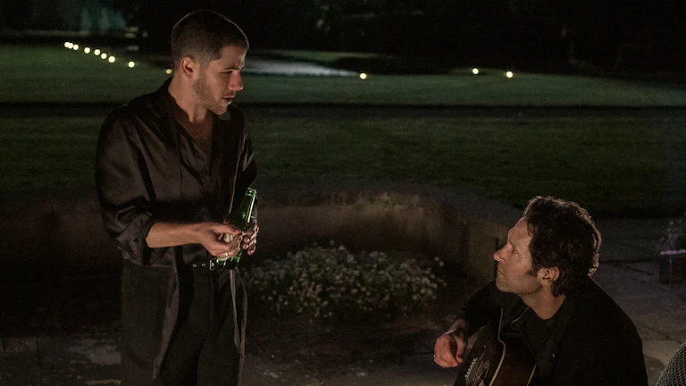 Nick Jonas as Danny and Paul Rudd as Rick in “Power Ballad”