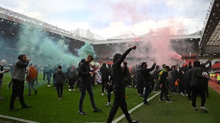 Fans at Old Trafford protest the Glazer family.