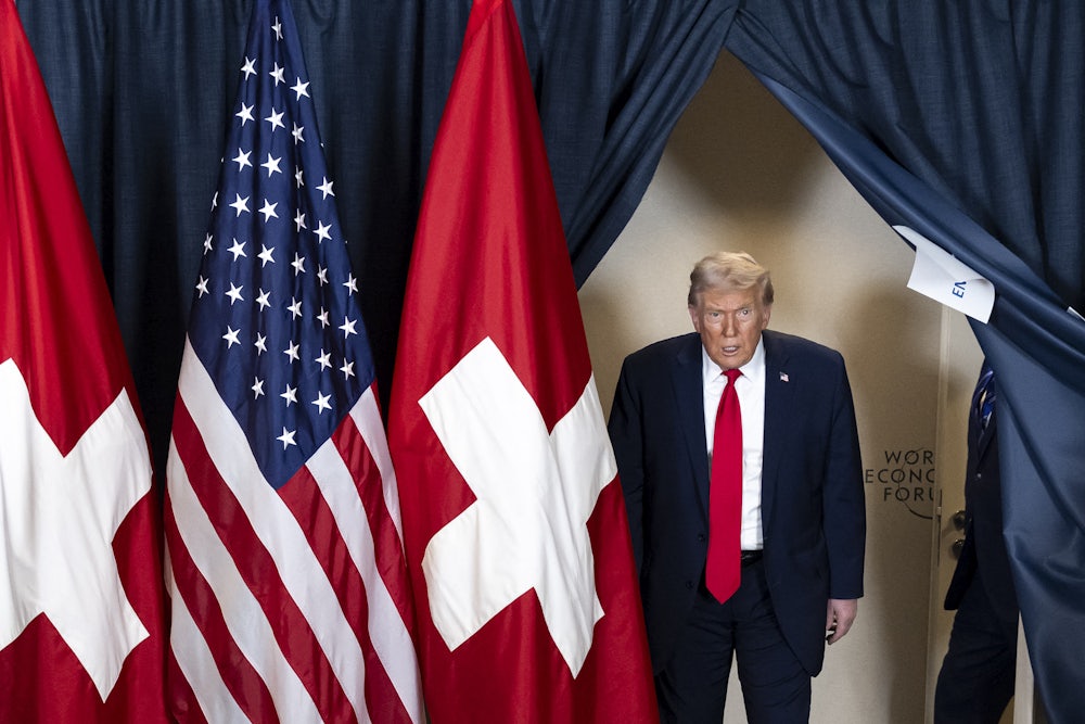 President Donald Trump arrives for a bilateral meeting with Switzerland’s President on the sidelines of the World Economic Forum annual meeting in Davos.