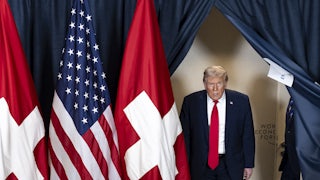 President Donald Trump arrives for a bilateral meeting with Switzerland’s President on the sidelines of the World Economic Forum annual meeting in Davos.