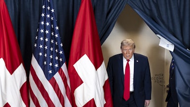 President Donald Trump arrives for a bilateral meeting with Switzerland’s President on the sidelines of the World Economic Forum annual meeting in Davos.