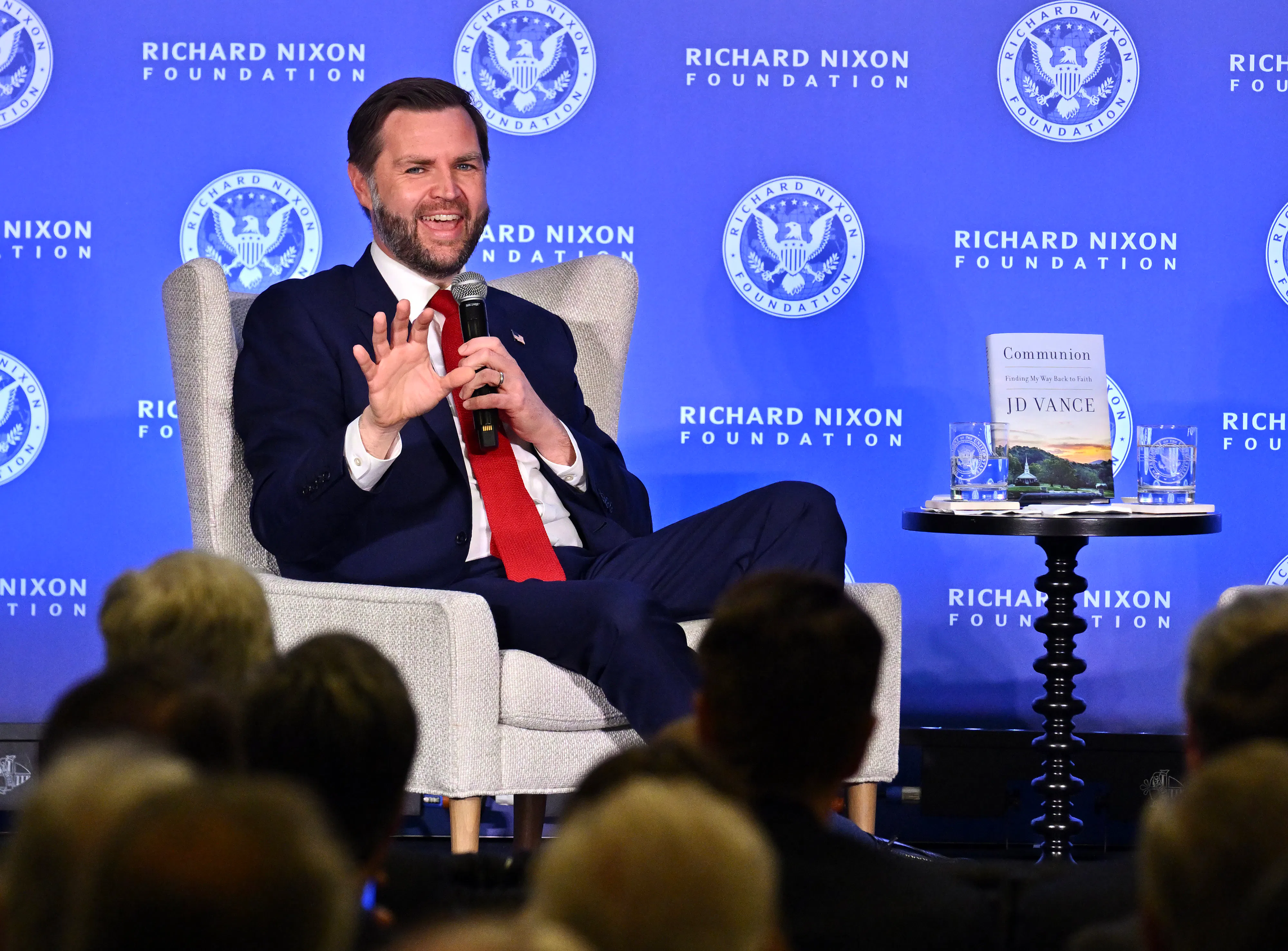 JD Vance laughing at the Richard Nixon Foundation
