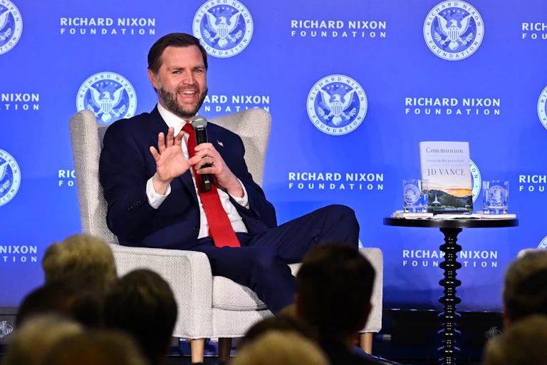 JD Vance laughing at the Richard Nixon Foundation