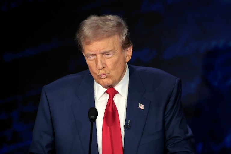 Donald Trump purses his lips during the presidential debate
