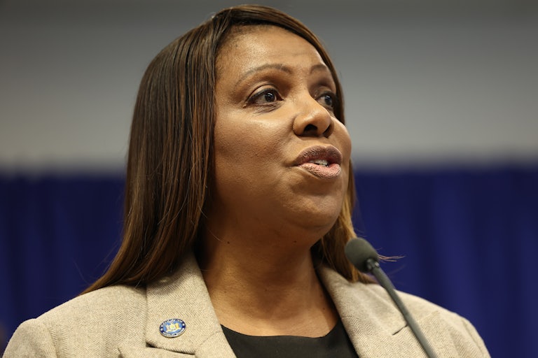 New York Attorney General Leitita James speaking