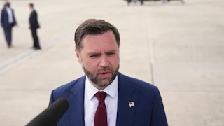 Vice President JD Vance speaks to reporters on the tarmac of Joint Base Andrews