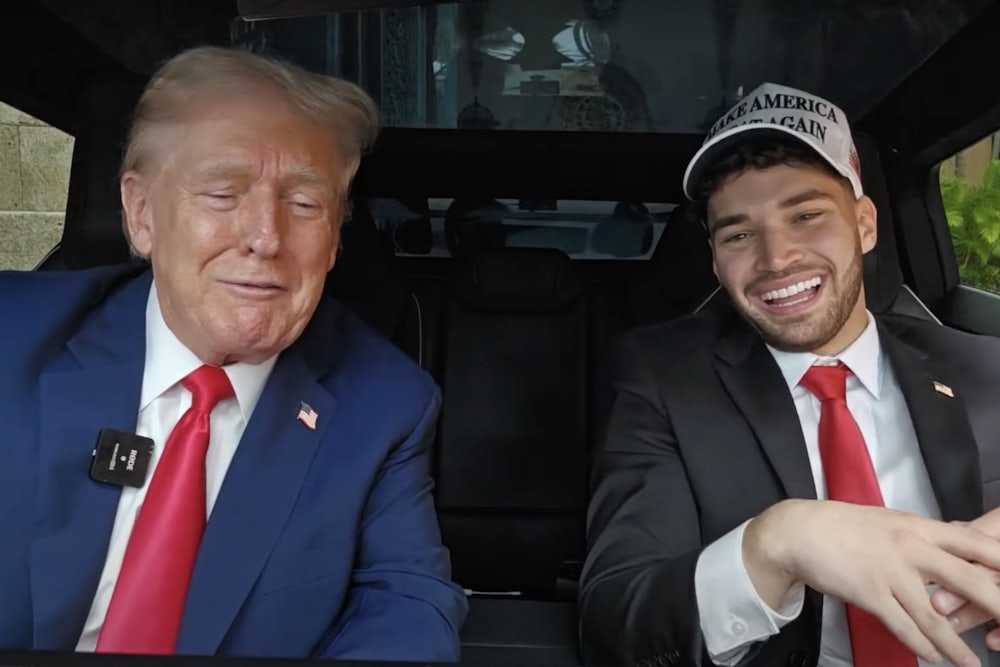 Trump and Adin Ross in a Tesla Cybertruck