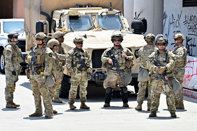 Armed members of the National Guard in Los Angeles.