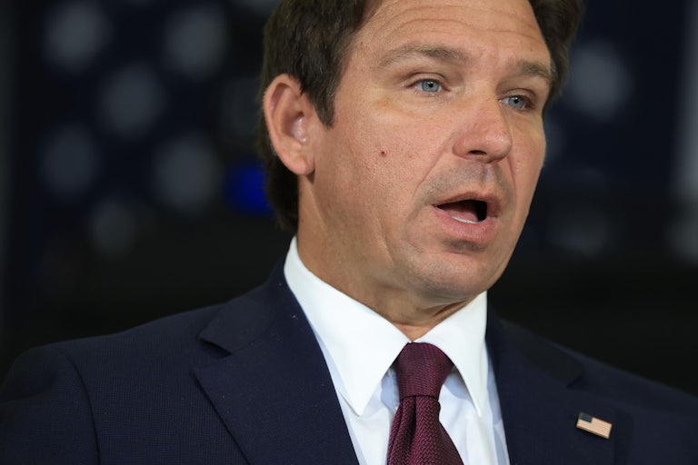 Florida Governor Ron DeSantis speaks during a press conference