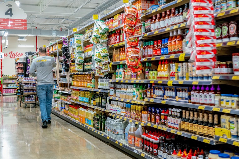 A person shops in a grocery store