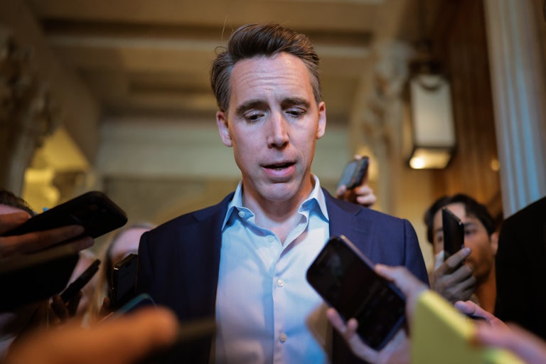 Senator Josh Hawley speaks to reporters in the Capitol