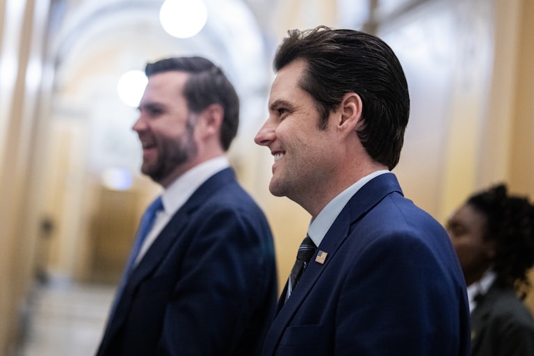 Matt Gaetz walks next to JD Vance in the Capitol