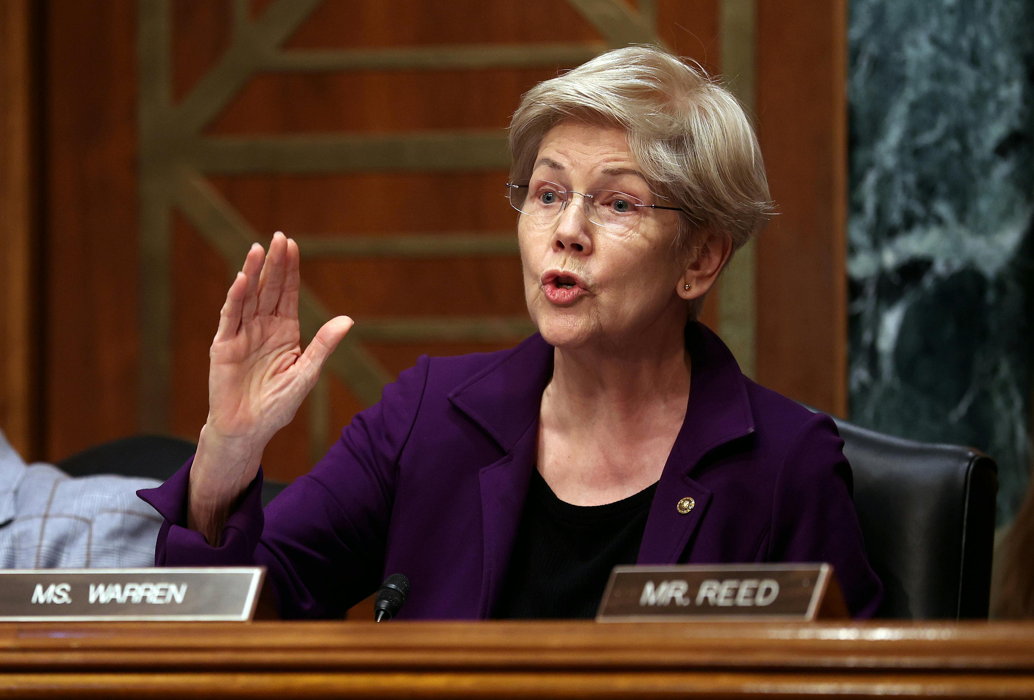 Senator Elizabeth Warren speaks in a congressional hearing.