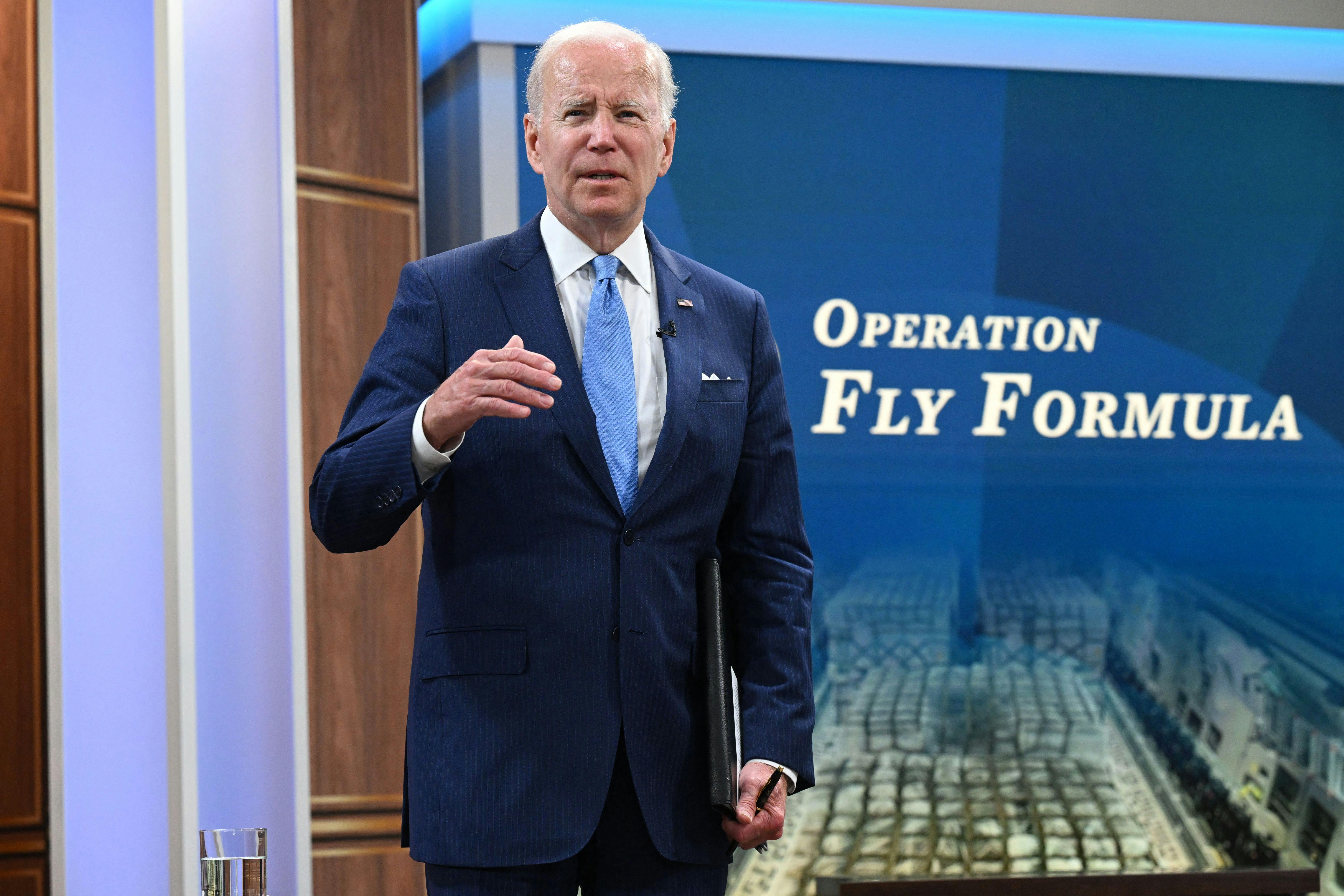 President Joe Biden speaks following a virtual meeting with administration officials and major infant formula manufacturers to urge an increase in infant formula production and ramp up imports of formula through Operation Fly Formula.