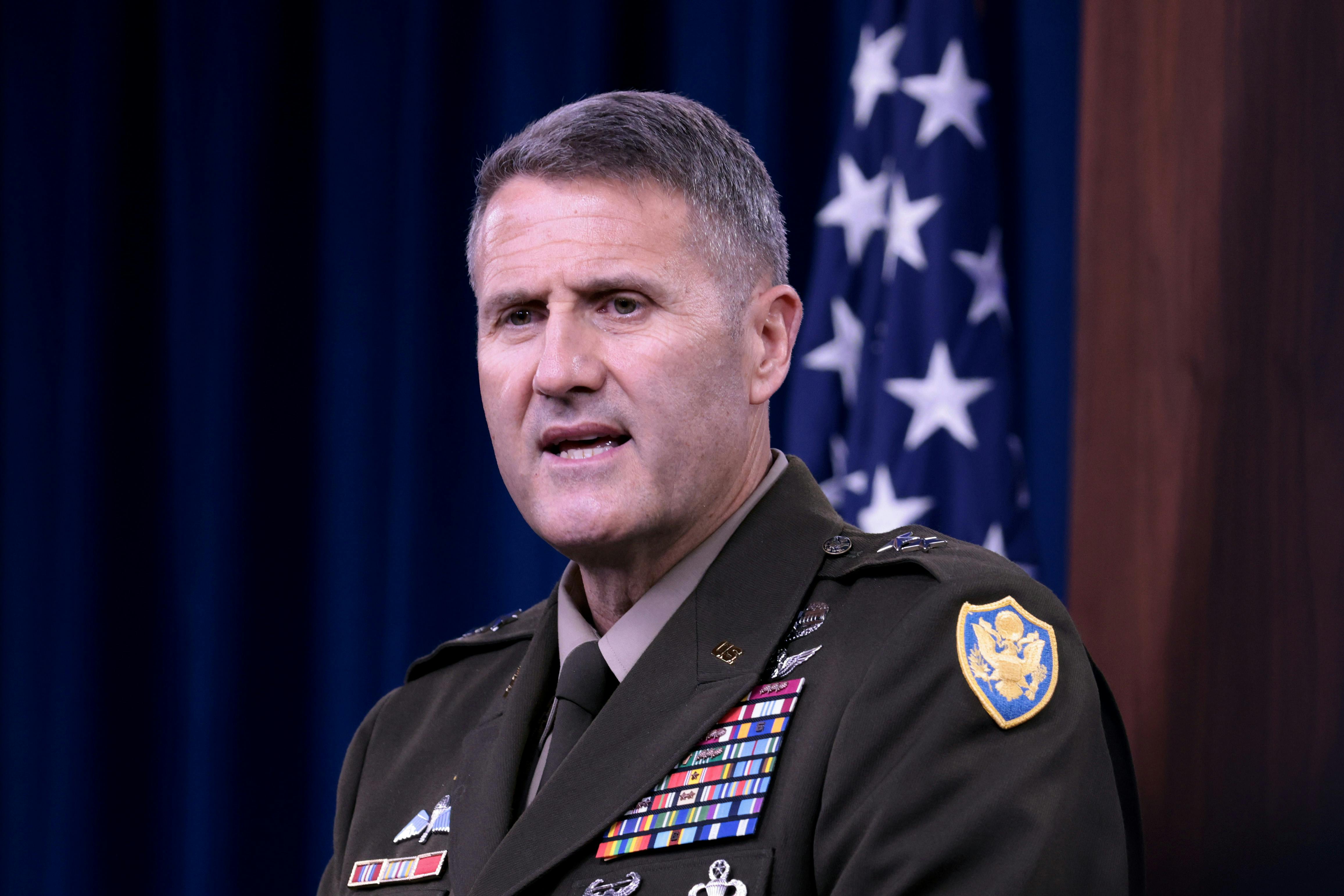 Army Major General William "Hank" Taylor speaks during a press conference
