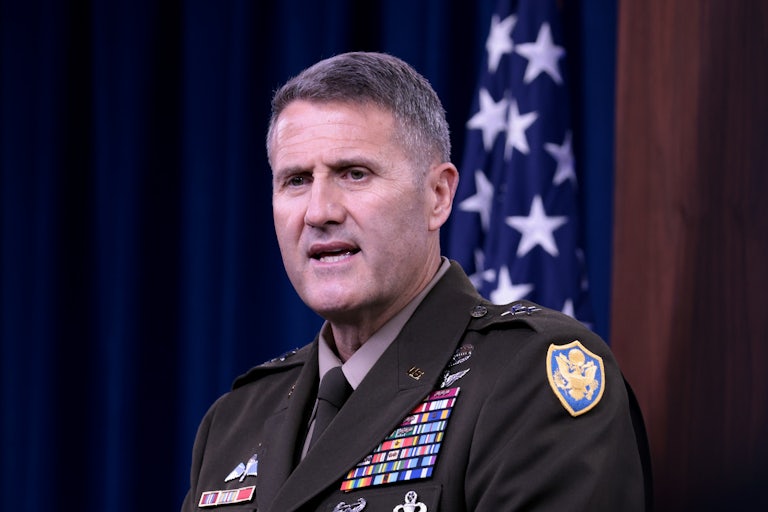 Army Major General William "Hank" Taylor speaks during a press conference