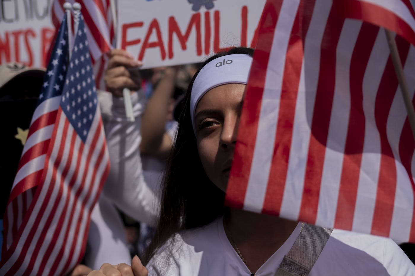 Protestors against President Donald Trump after the “No Kings protest clash with LAPD and Sheriff Department near City Hall in downtown Los Angeles, June 14, 2025.