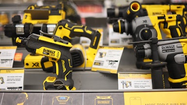 DeWalt power tools are displayed at a Home Depot on May 2, in New York City. Stanley Black & Decker, the parent company of DeWalt and Craftsman, announced price increases across its tool lineup, citing expected supply chain disruptions and production costs linked to new tariffs imposed by the Trump administration.