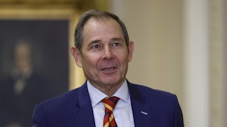 Republican Senator John Curtis speaks during an interview.