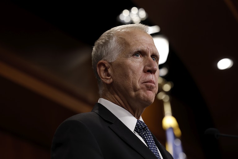 Senator Thom Tillis frowns.