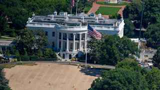 White House South Lawn with lots of gray dirt