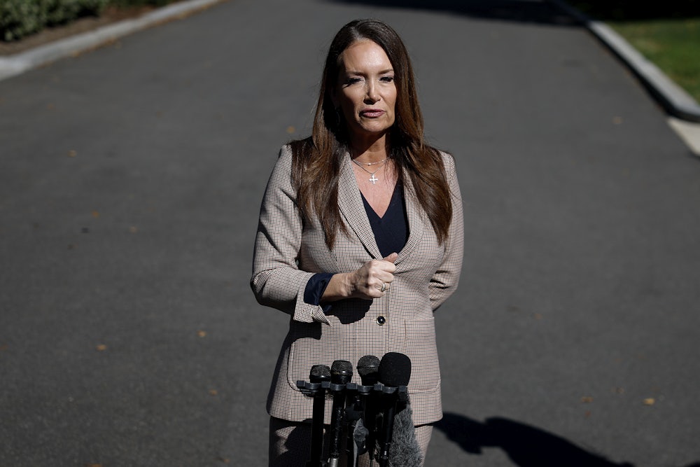 U.S. Agriculture Secretary Brooke Rollins speaks to members of the media outside of the White House on October 16, 2025 in Washington, DC.