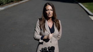 U.S. Agriculture Secretary Brooke Rollins speaks to members of the media outside of the White House on October 16, 2025 in Washington, DC.