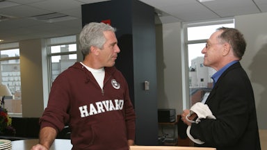Jeffrey Epstein in conversation with Alan Dershowitz.