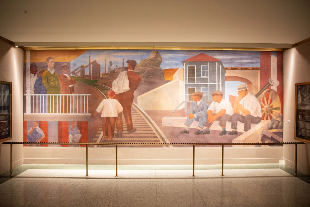 A New Deal-era mural inside the Wilbur J. Cohen Federal Building