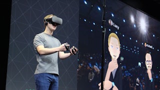 Mark Zuckerberg wearing oculus rift headset