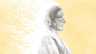 An illustration of Gertrude Stein drawn from a Carl Van Vechten photograph