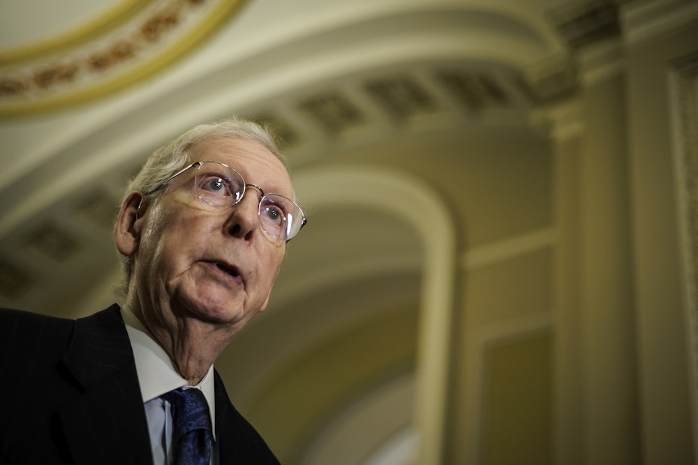 Senate Minority Leader Mitch McConnell speaks during a press conference in Washington, DC.