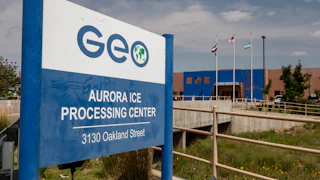 Geo Group Aurora Processing Center sign