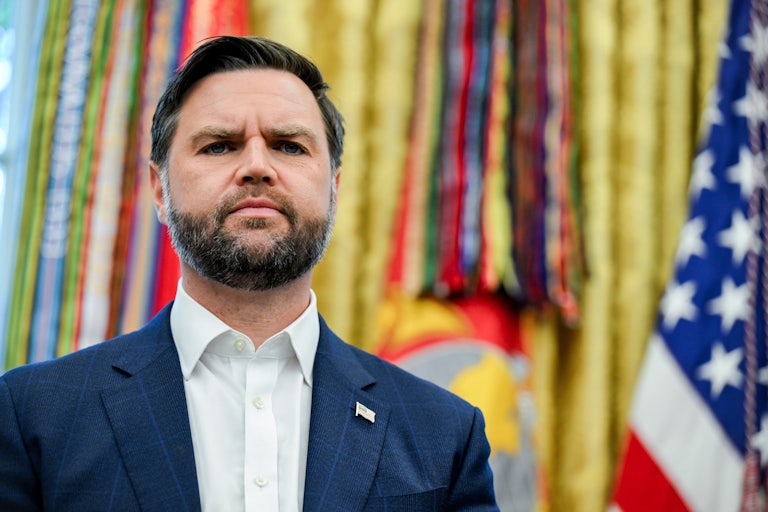 Vice President JD Vance stands in the Oval Office.