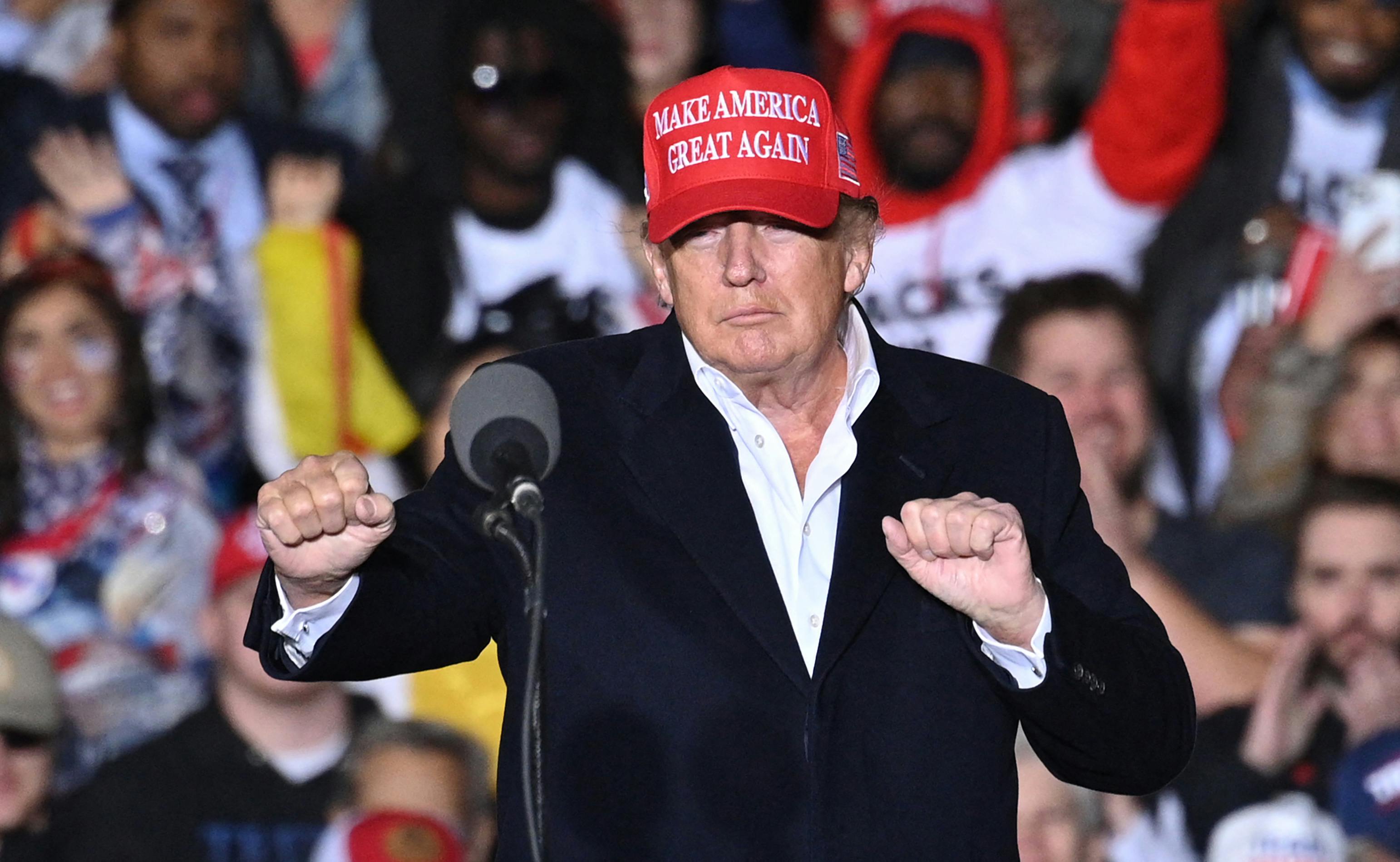 Former president Donald Trump speaks at a rally.