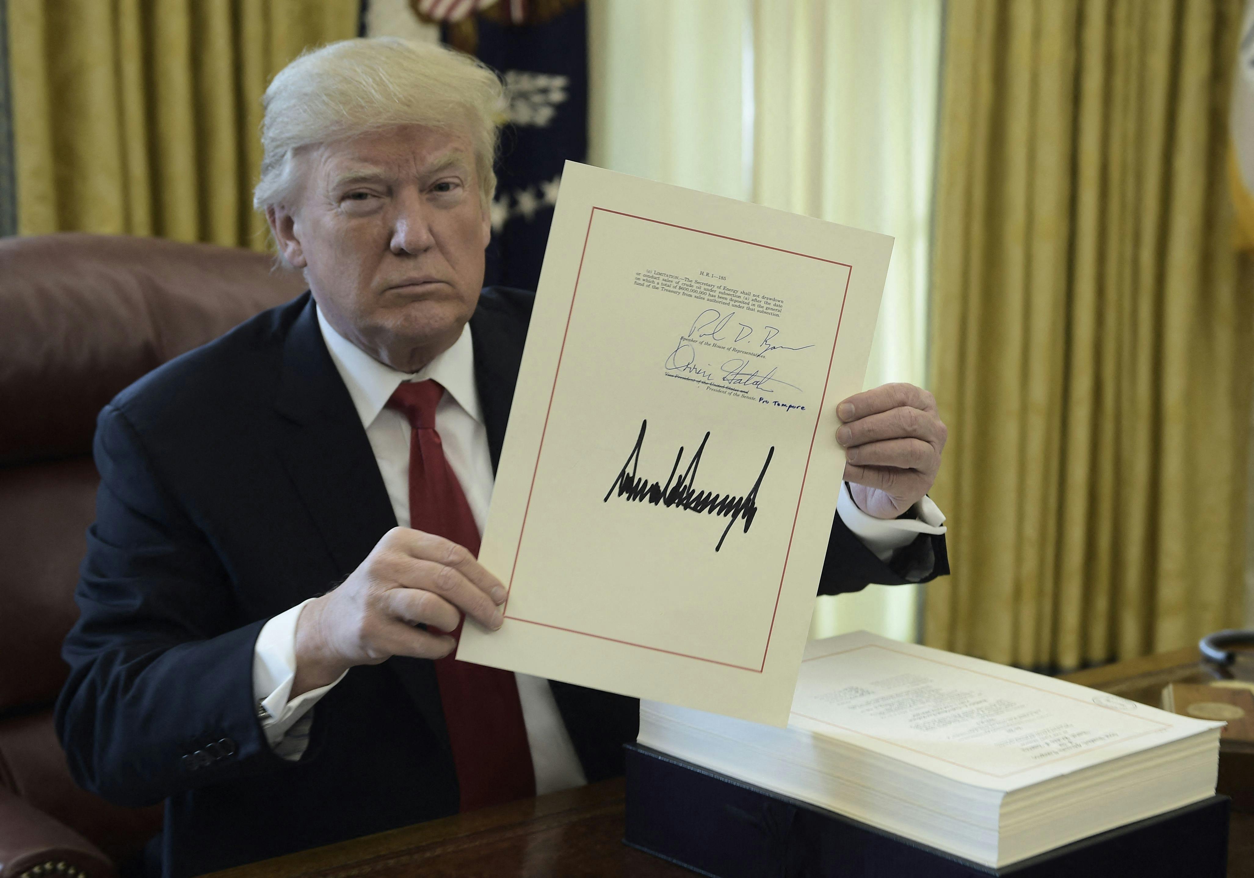 Donald Trump during the signing ceremony for his 2017 tax cut.