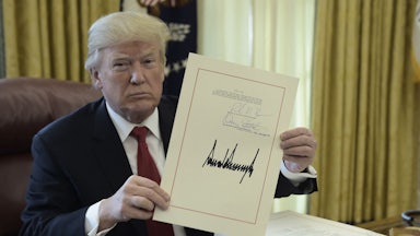 Donald Trump during the signing ceremony for his 2017 tax cut.