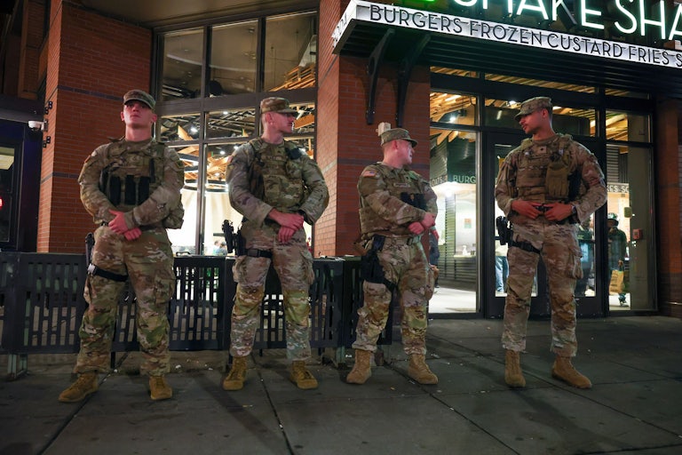 National Guard agents in Washington, D.C. stand in front of a Shake Shack
