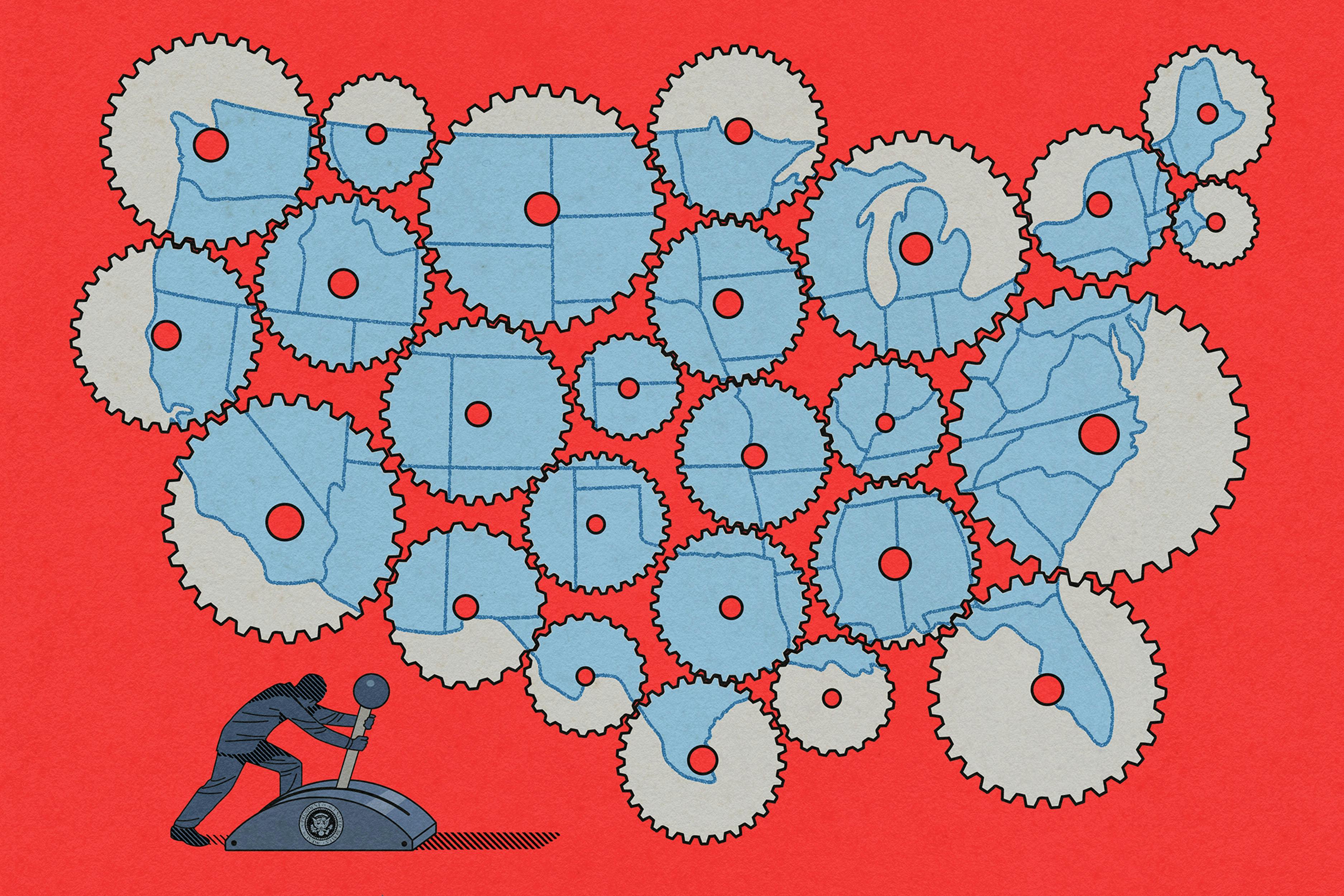Illustration of gears in the shape of the United States