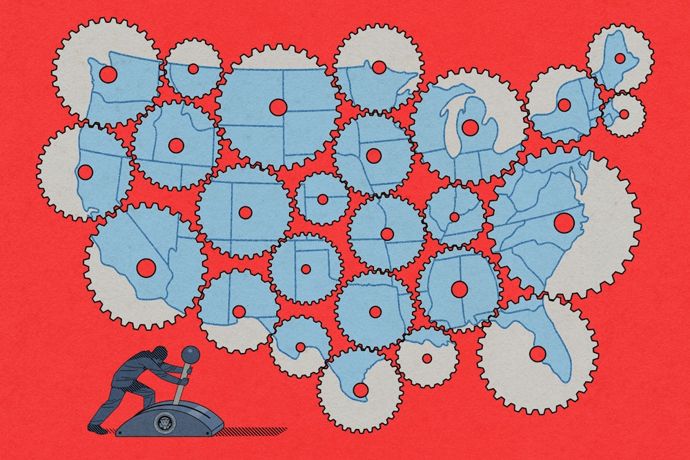 Illustration of gears in the shape of the United States