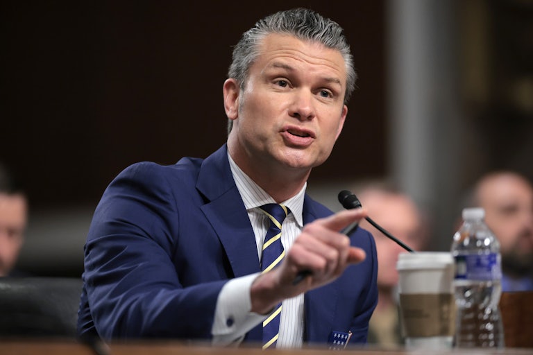 Defense Secretary Pete Hegseth gestures while speaking during a Senate hearing