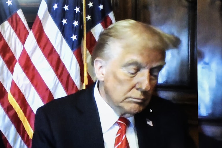 Donald Trump appears virtually at Manhattan criminal court in New York, US, on Friday, Jan. 10, 2025.