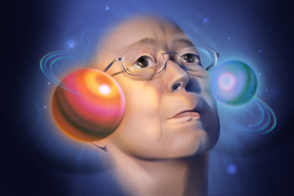 Illustrated portrait of Xi Xi surrounded by a planetary system